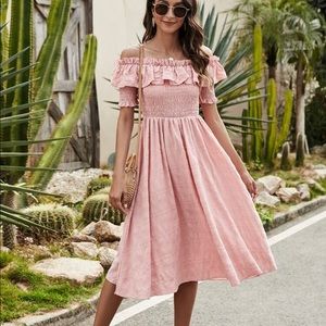 Off-Shoulder Shirred Bodice A-line Dress